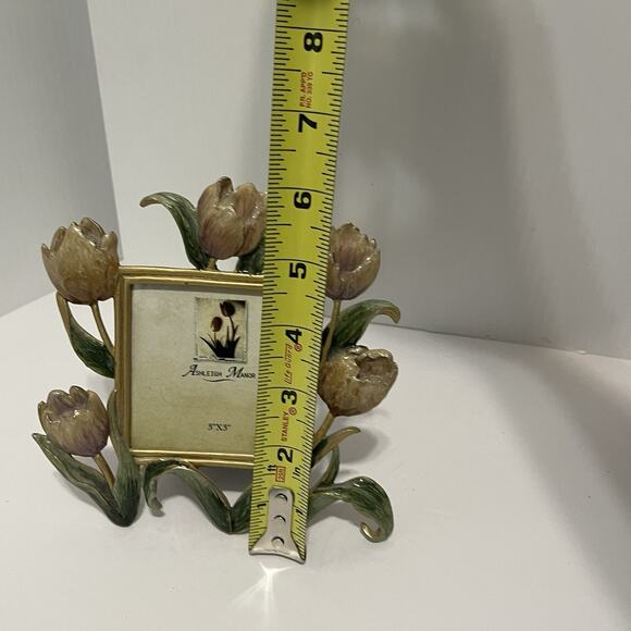 Ashleigh Manor Photo Frame Gold Enameled Tulips 3 X 3 Vintage Pink Floral - Picture 9 of 9